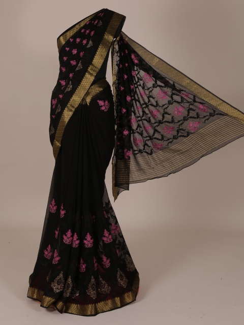 

Pothys Black Woven Design Pure Chiffon Saree