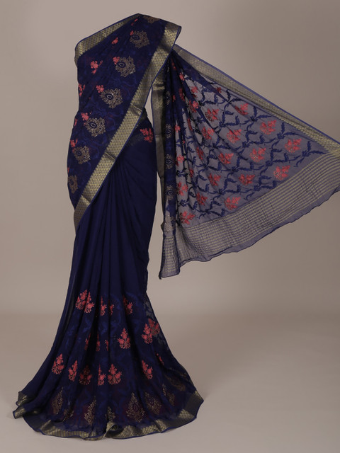 

Pothys Navy Blue Embellished Pure Chiffon Saree
