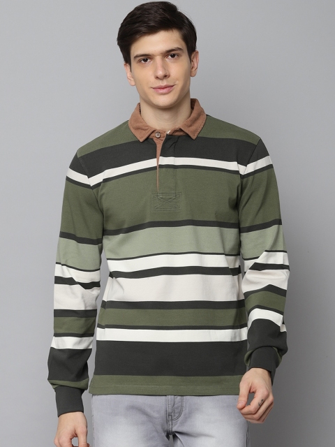 

GANT Men Olive Green Striped Polo Collar T-shirt