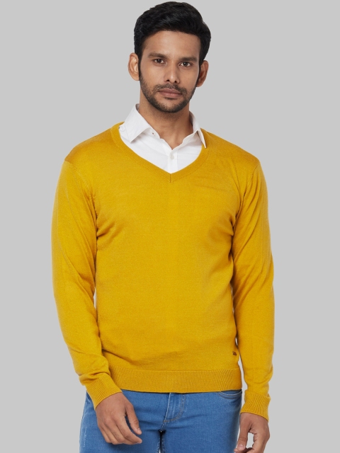 Park Avenue Men Mustard Yellow Solid Pullover Sweater