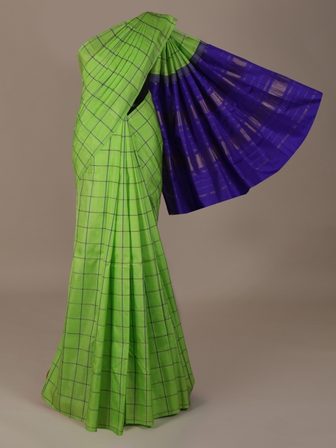 

Pothys Green & Blue Pure Silk Checked Saree