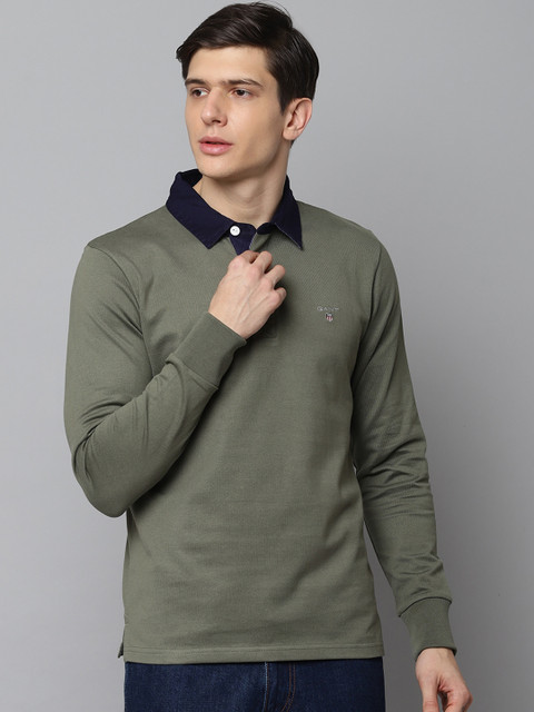 

GANT Men Green Solid Polo Collar T-shirt