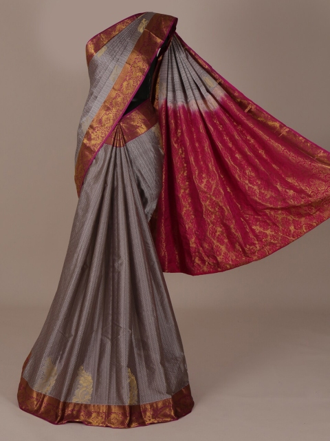 

Pothys Grey & Maroon Pure Silk Woven Design Saree