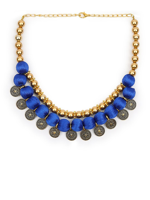 

AKSHARA Gold-Toned & Blue Beaded Handcrafted Choker Necklace
