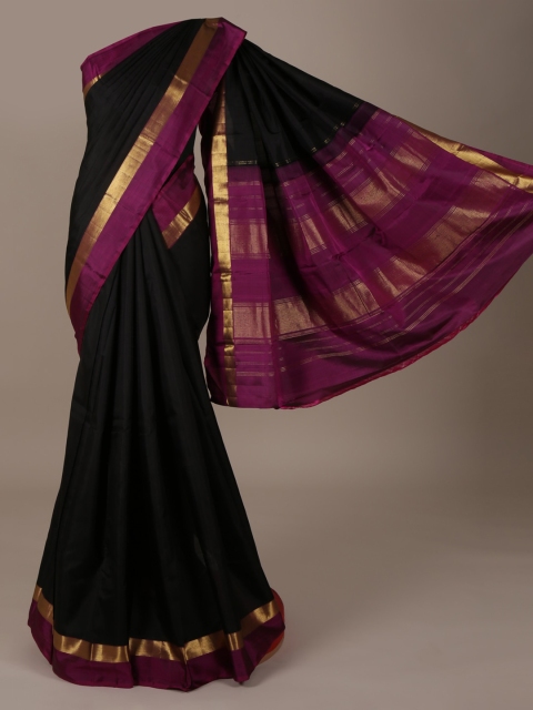 

Pothys Black & Pink Pure Silk Solid Saree