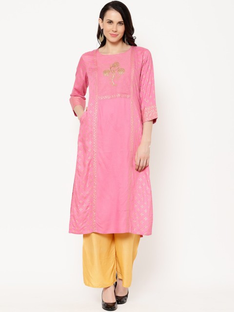 

Ramas Women Pink Woven Design Straight Kurta
