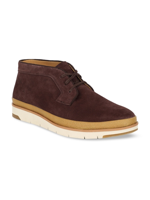 

Hush Puppies Men Brown Solid Suede Mid-Top Suede Flat Boots