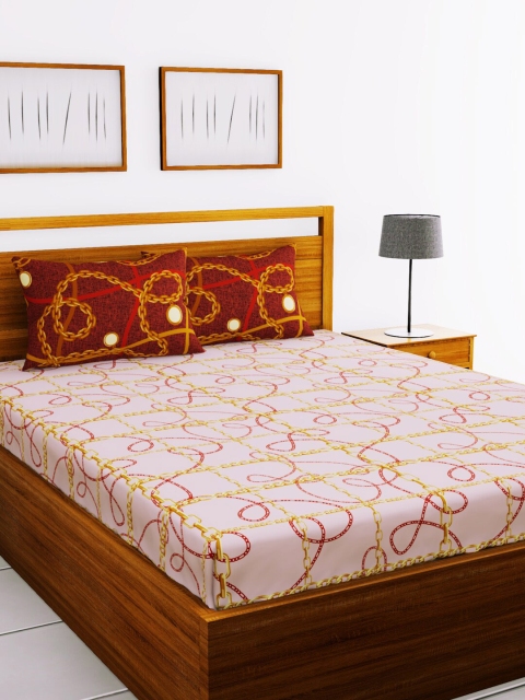 

BIANCA White & Maroon Abstract Print 144 TC Double Bedsheet with 2 Pillow Covers