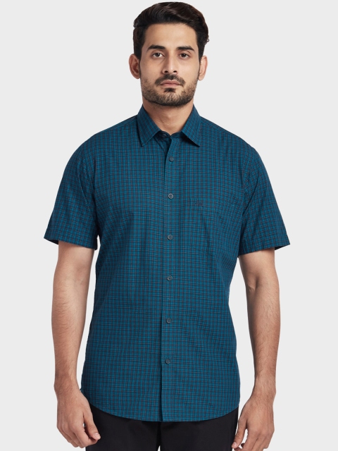 

ColorPlus Men Teal Tailored Fit Checked Casual Shirt