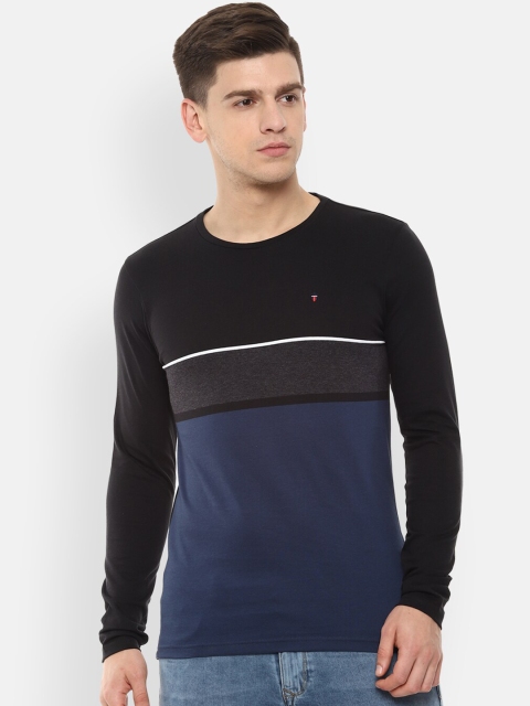 

Louis Philippe Sport Men Black & Blue Colourblocked Round Neck T-shirt