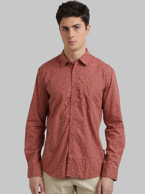

Parx Men Rust Slim Fit Printed Casual Shirt