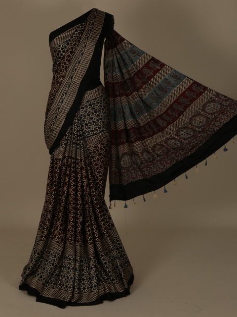 

Pothys Black & Maroon Pure Crepe Printed Saree
