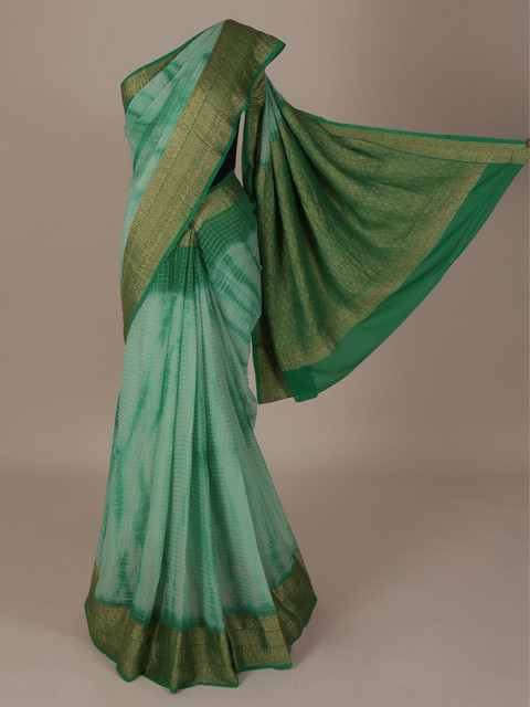 

Pothys Green & Gold-Toned Pure Chiffon Dyed Saree