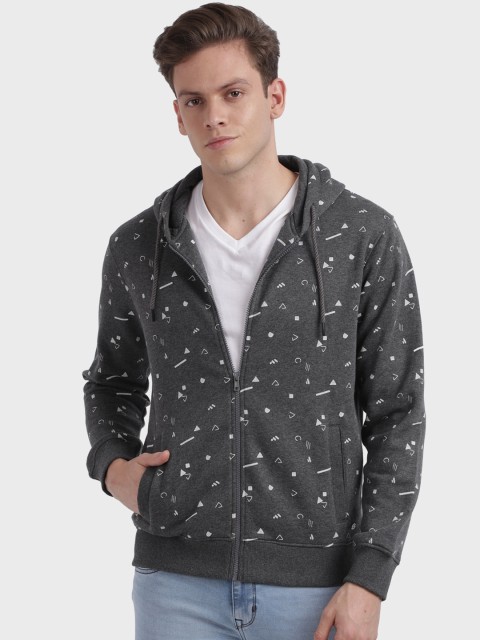 

ColorPlus Men Grey & Off-White Printed Hooded Sweatshirt