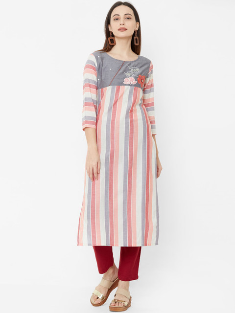 

Os Women Multicoloured Striped A-Line Kurta, Multi