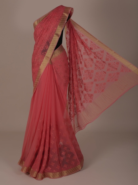 

Pothys Peach-Coloured Woven Design Pure Chiffon Saree
