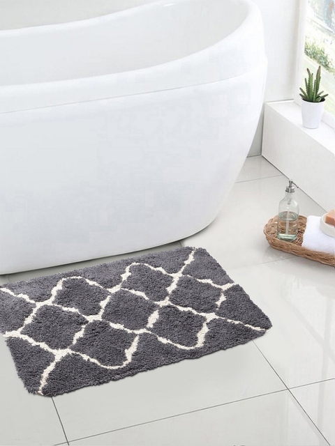 

KLOTTHE Grey & White Ethnic Print Cotton Bath Rug