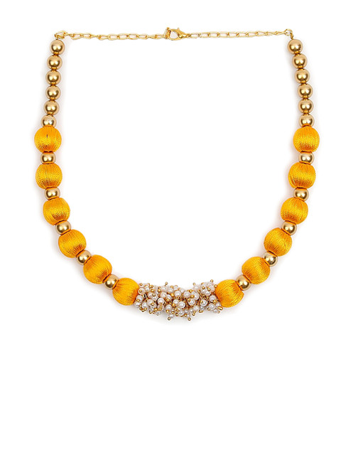 

AKSHARA Gold-Plated Yellow & Off-White Silk Thread Beaded Handcrafted Choker Necklace