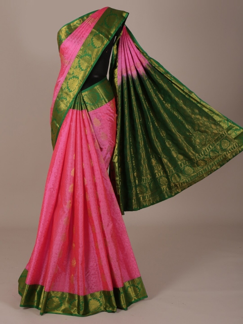 

Pothys Pink & Green Pure Silk Colourblocked Saree