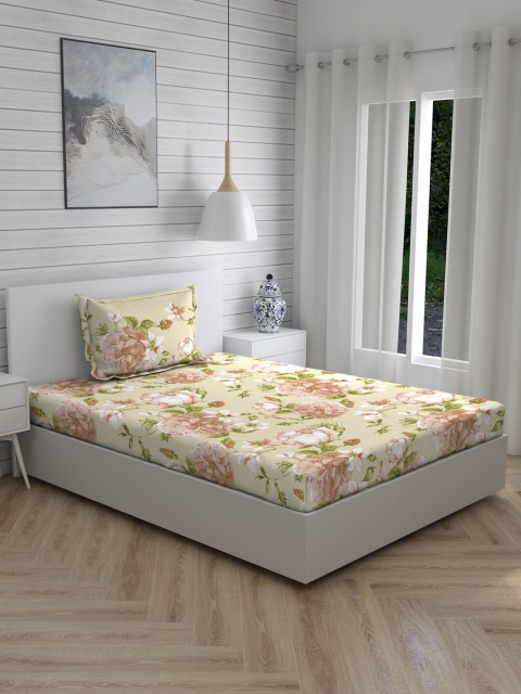 

Layers Beige & Brown Floral 104 TC Cotton 1 Single Bedsheet with 1 Pillow Covers
