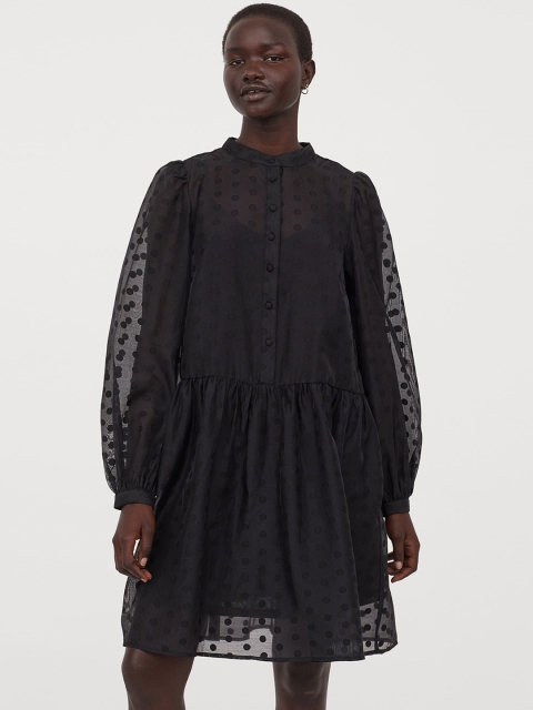 

H&M Women Black Puff-Sleeved Dress