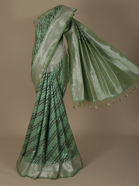 

Pothys Green & Silver-Toned Jute Silk Woven Design Saree