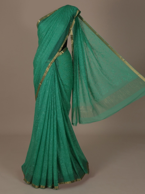 

Pothys Green & Gold-Toned Pure Chiffon Woven Design Saree