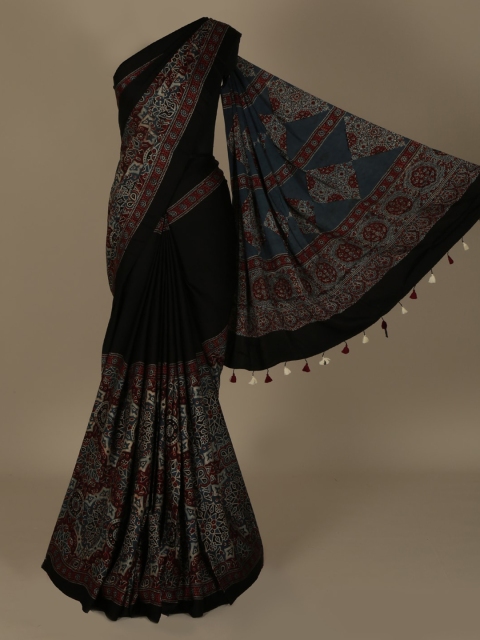 

Pothys Blue & Black Pure Crepe Printed Saree