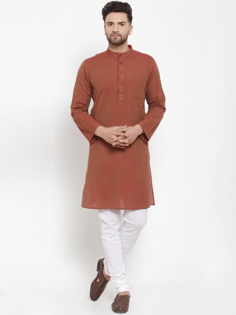 

NEUDIS Men Rust Brown & White Striped Kurta with Churidar