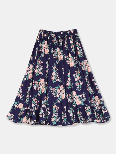 

Cherokee Girls Navy Blue & Pink Floral Printed Flared Hem Midi Skirt