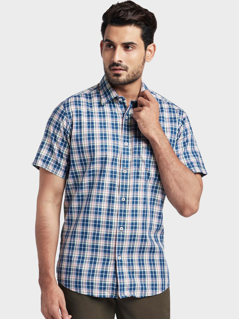

ColorPlus Men Blue & Beige Tailored Fit Checked Casual Shirt