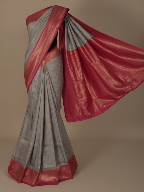

Pothys Grey & Red Jute Silk Printed Saree