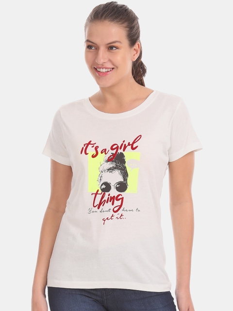 

Sugr Women Off-White Printed Round Neck T-shirt