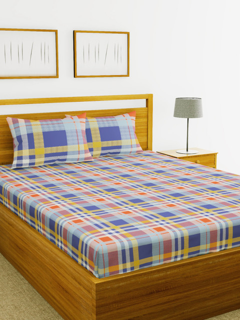 

BIANCA Orange & Purple-Coloured Geometric 144 TC Cotton 1 King Bedsheet with 2 Pillow Covers