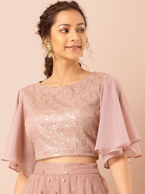 

INDYA Women Pink Embellished Ethnic Crop Top