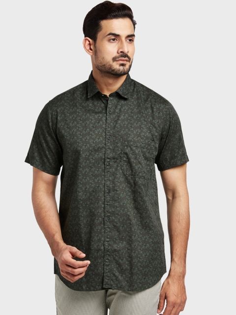 

ColorPlus Men Green Tailored Fit Printed Casual Shirt