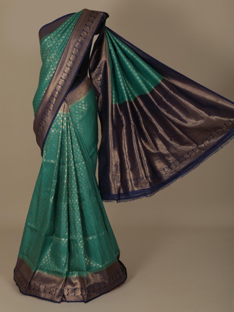Pothys Green & Brown Jute Silk Woven Design Saree