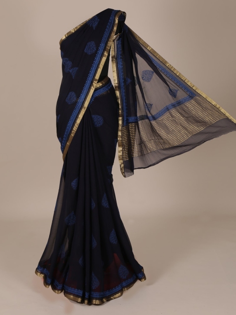 

Pothys Navy Blue Woven Design Pure Chiffon Saree