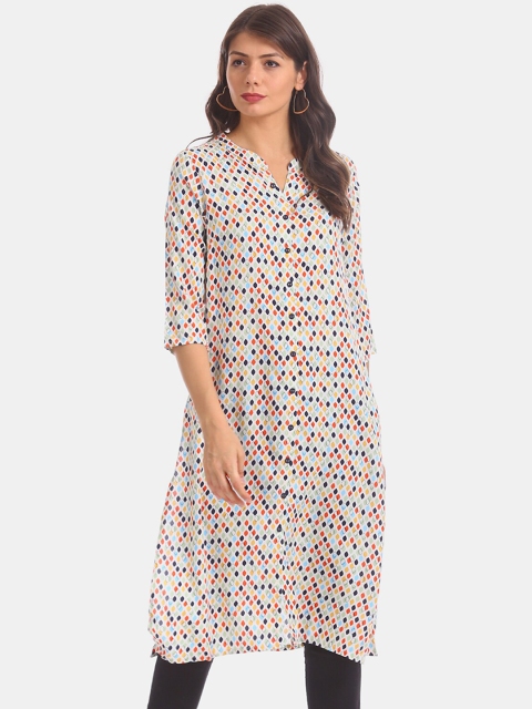 

Karigari Women Beige & Multicoloured Printed Straight Kurta
