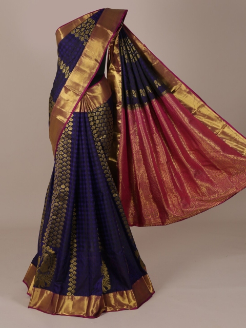

Pothys Navy Blue & Gold-Toned Pure Silk Woven Design Saree