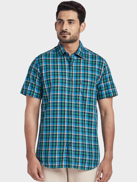 

ColorPlus Men Blue & Green Tailored Fit Checked Casual Shirt