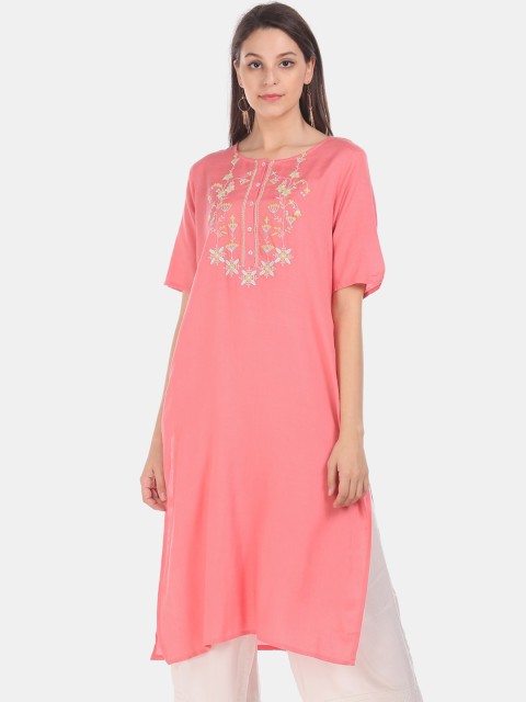 

Karigari Women Pink Embroidered A-Line Kurta