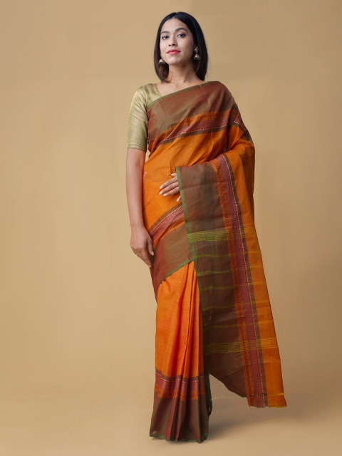 

Unnati Silks Orange Striped Pure Uppada Cotton Saree