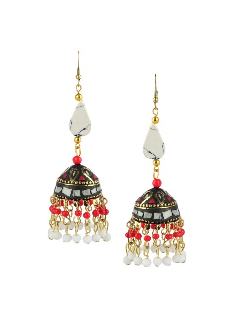 

DESI COLOUR Gold-Plated White Dome Shaped Jhumkas
