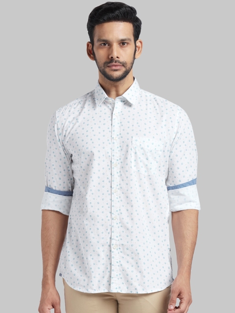 

Parx Men White & Blue Slim Fit Printed Casual Shirt