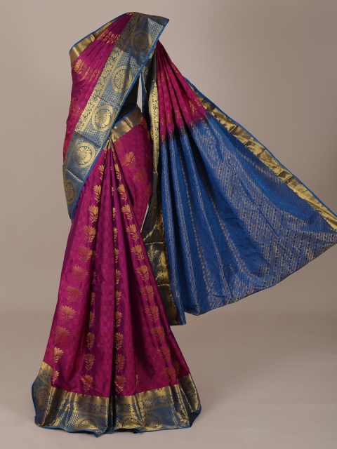 

Pothys Magenta & Blue Pure Silk Woven Design Saree