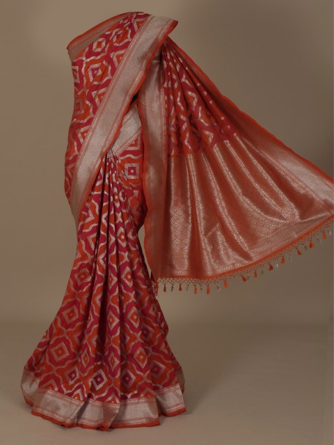 

Pothys Orange & Silver-Toned Jute Silk Woven Design Saree