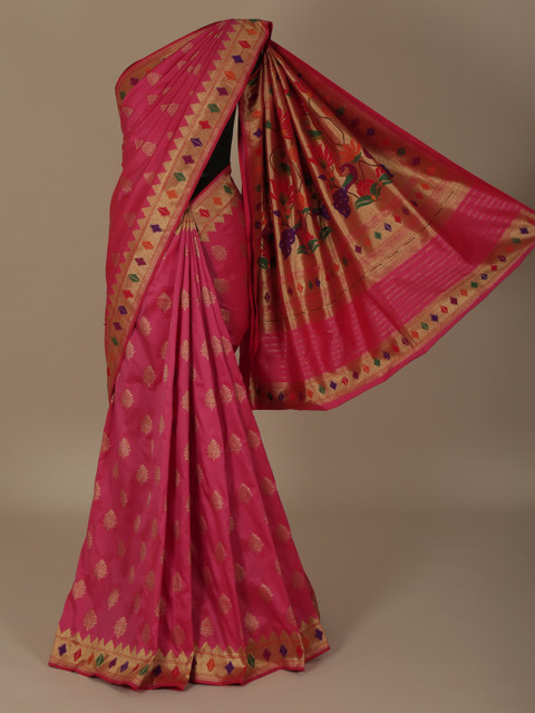 

Pothys Pink & Gold-Toned Jute Silk Printed Saree