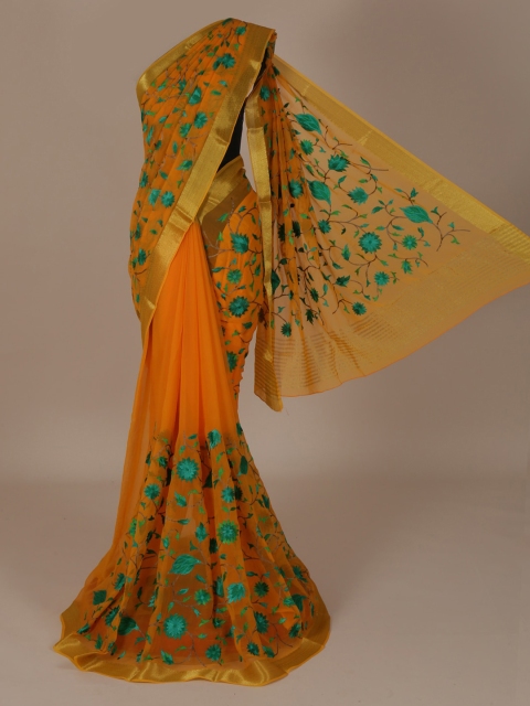 

Pothys Orange & Green Pure Chiffon Embroidered Saree