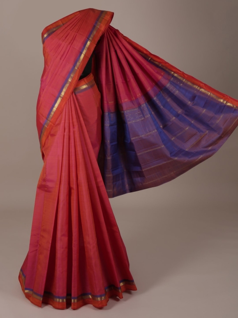 

Pothys Pink & Blue Pure Silk Solid Saree
